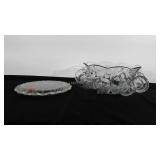 Decorative glass cake plate and punch bowl with 8