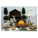 Group lot of home decor. Lamp, pictures, wall