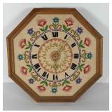 Crewel needlework clock, 14x14, needs cleaning