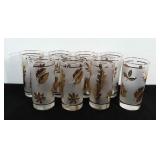 Frosted glass tumbler set with gold leaf design.