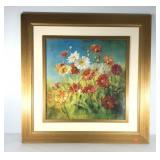 Large decor floral picture on board, 42x42, minor