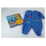 Newborn baby boy jammies with tag and music