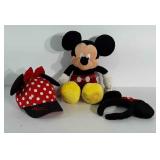 Plush Mickey Mouse, Minnie Mouse hat and