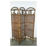 Three section rattan room divider with cane