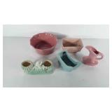 Ceramic planters and water pitcher, sizes include