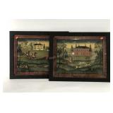 Pair of folk art style hunting prints by Diane