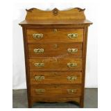 Oak high boy dresser, 46" tall, applied