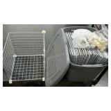 Tote with parts for making shelving/cubbies. More