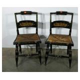 Pair of rush seat chairs with Hitchcock style