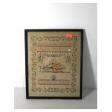 Cross stitch sampler, 1929, framed under glass