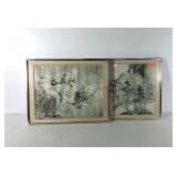 Pair of Asian style prints, framed and matted,