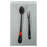 Serving utensils, 13" carving fork and 17" spoon