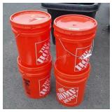 4 New Home Depot 5 gallon buckets with lids