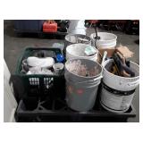 Skid of sprayer, propane burners, hand saws,