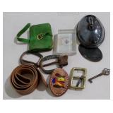 reed and Barton kid, skeleton key, belt buckles,