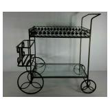 Metal framed cart with glass inserts, two tiers,
