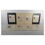 Eight matted short biographies of noted figures,