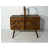 Wooden accordion sewing box