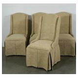 Four slipper dining chairs. Tone on tone brocade.