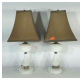 Pair of hobnail milk glass lamps, 24" tall