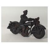 Cast iron police motorcycle toy, 6" long