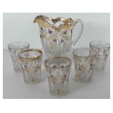 Glassware, 8" water pitcher and five 4" water