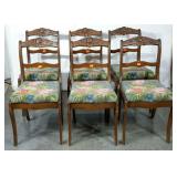 Six dining chairs, rose carving detail,