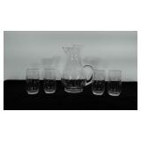 Etched glass pitcher and 4 matching tumbler