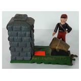 Cast iron artillery coin bank, 8 " L x 5 1/2" H