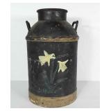 Bottomless metal milk can. Measures 22" tall and