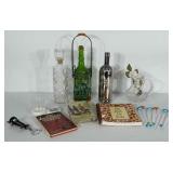 Bar lot: decanter, shaker, art glass stirrers.