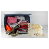 Tote full of fabric and a throw pillow