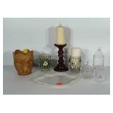 Home decor group: candles and candle holders,
