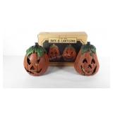 Halloween decor, two cast iron Jack-o-lanterns