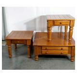 Coffee table with two end tables, each has a
