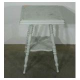 Two tiered lamp table with turned legs. Distress