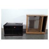 Two glass front stereo stands. Oak finished one
