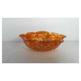 Glassware, ruffled carnival glass bowl, 13"