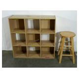 Laminate shelf and stool, condition as shown,