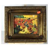 Painting print on board in ornate frame, 16x14