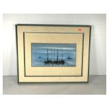 Sail Boat painting on board, signed Carlos 