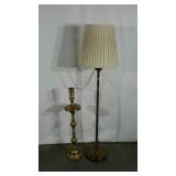 Brass floor lamp and candle stand, lamp is 59"