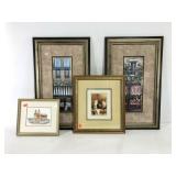 Wall art, four framed and matted decor prints,
