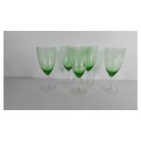 Set of 5 green tinted stemware glasses, 9" tall