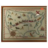 Needlework of History of Transportation, framed