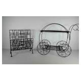 Wire magazine rack and cart shaped plant stand