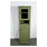 Metal cabinet, 62" tall, glass is missing, dents