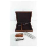 Wooden box with ball point/perfume pen in case