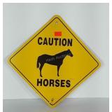 Metal "Caution Horses" sign. Bent on 2 corners