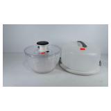 Kitchenwares, salad spinner and Sterilite cake